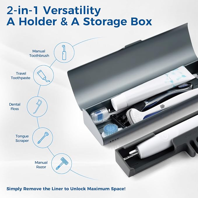 Aluminum Electric Toothbrush Travel Case, 2 in 1 Travel Toothbrush Holder for Oral B/Oral-B Pro 1000 1500 5000 and Most Electric Toothbrush for Traveling, Removable Silicone Liner-Grey - Image 5