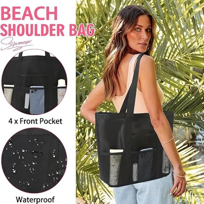 Mesh Beach Bag tote for women men cruise travel essentials swim pool towel bag for family vacation foldable must haves | foldable - Image 4