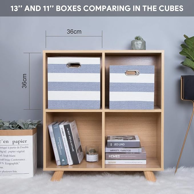 Posprica Storage Basket Bins,11×11 Collapsible Storage Cubes Fabric Drawers for Nurseries,Offices,Closets,Home Décor (Set of 4, Blue-white Striped) - Image 4