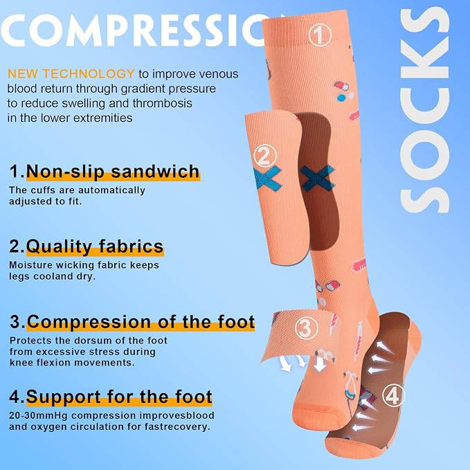 cerpite Compression Socks for Women & Men 6 Pairs Knee High Compression Socks 20-30 mmhg Best for Running,Nurse,Travel - Image 6