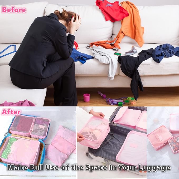6 Pack Packing Cubes for Suitcases, Luggage Organizer, Travel Bag Organizer Storage Bags, Travel Cubes Compression (Pink) - Image 5