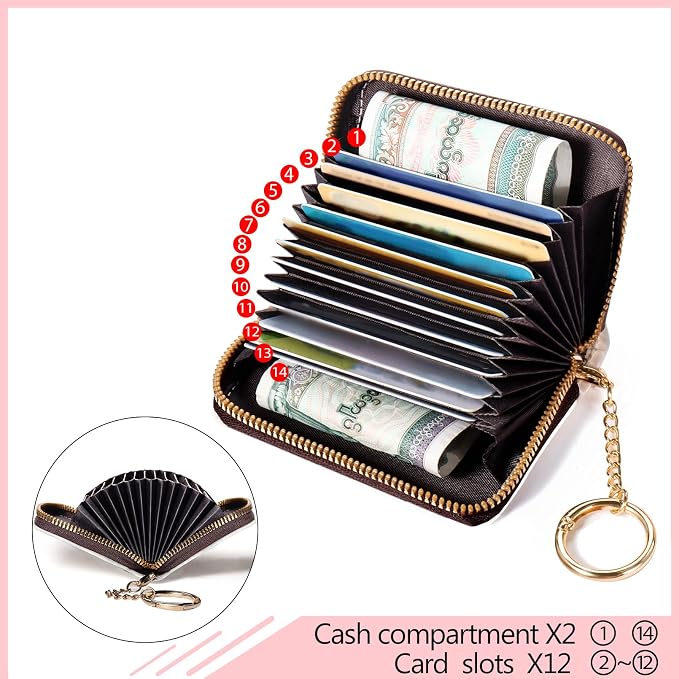Blusabaca RFID Credit Card Holder Small Women Travel Wallet, Funny Dog | Removable Keychain, Case with Zipper, Vegan PU Leather, Cash Coin Pocket, Business Accordion Purse, Ladies Female Gift - Image 5