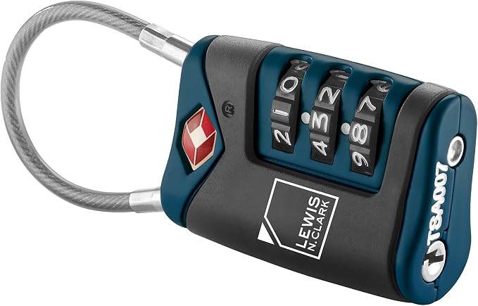 Lewis N. Clark TSA-Approved Easy-to-Set Combination Luggage Lock with Steel Cable, Blue, One Size - Image 5