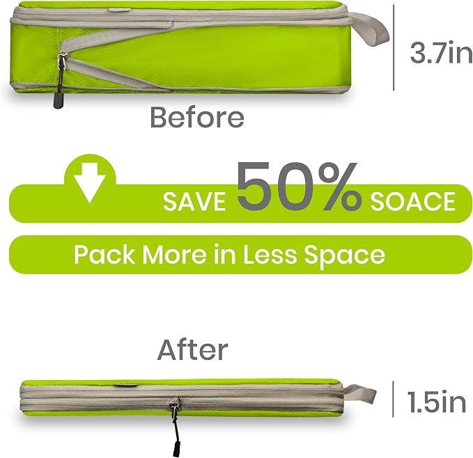 Compression Travel Packing Cubes with White Mesh, Green, 4Pcs | Waterproof fabric and See-Through Mesh, Space-Saving Compression Organizer for Travel and Daily Clothes Storage - Image 3