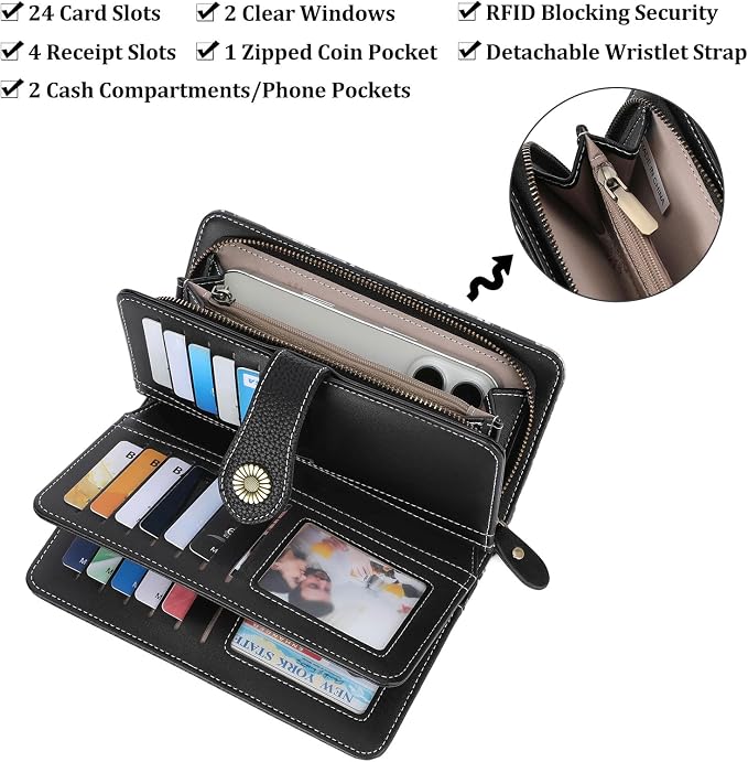 Wallets for Women Trifold Wristlet Wallets Large Capacity RFID Blocking Ladies Purse Credit Card Holder - Image 4