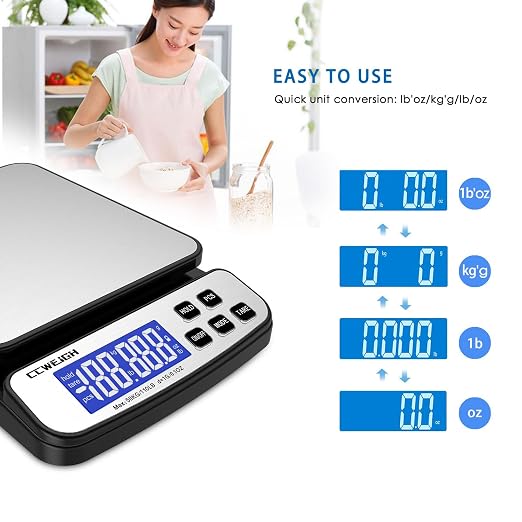 Digital Shipping Scale 110 lbs x 0.1oz with Hold/Counting Function/Tare,Stainless Steel Platform Small Mail Scale for Package,Postal,Food,Postage,Offices and Kitchen - Image 6