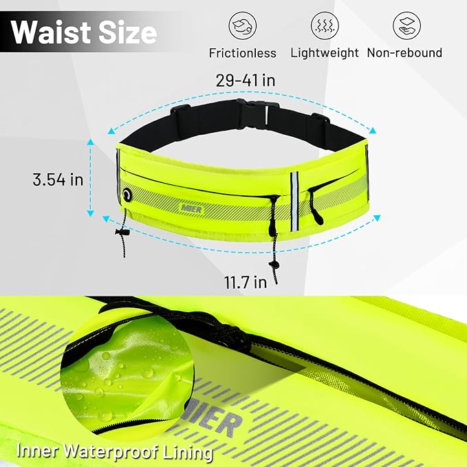 MIER Running Belt for Women & Men, Fanny Pack with Marathon Bib Clip, Neon | Slim Adjustable Phone Holder Pouch; Reflective Waist Packs for Running Essentials; Waterproof Zipper Pockets - Image 4
