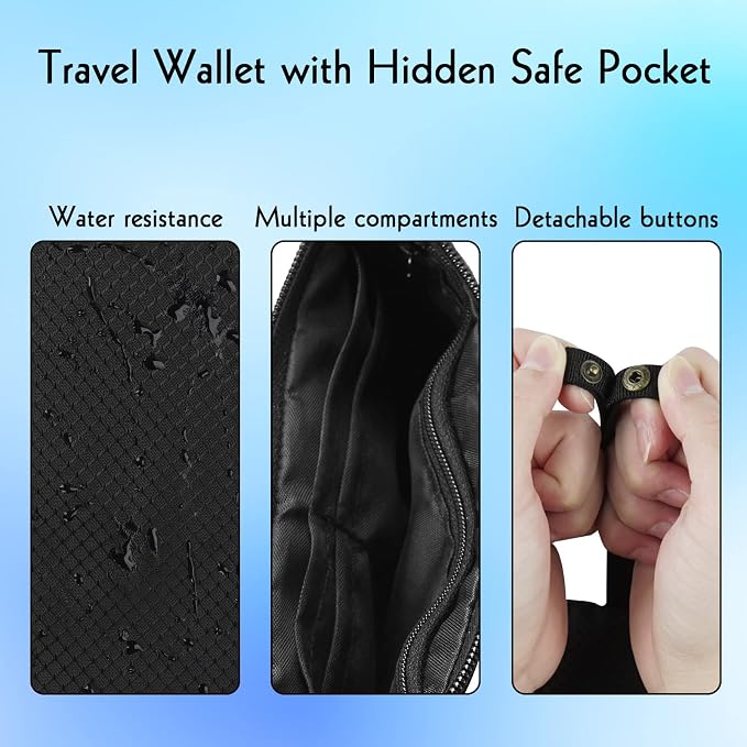 Travel Wallet with Hidden Safe Pocket, Passport Wallet with Metal Snap Button for Cash, Credit Cards and Travel Documents, Money Belt for Travel Women and Men Hidden - Image 4