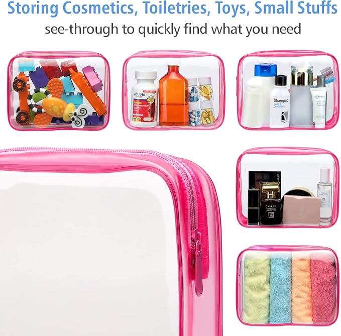 Clear Makeup Bag for Travel - TSA Approved Toiletry Bag, 2 Rose Red | 1 Medium Quart Carry-On & 1 Large Checked-Luggage, Reinforced Seams, Water-resistant, Clear Easy-Check for Airport, Women - Image 8