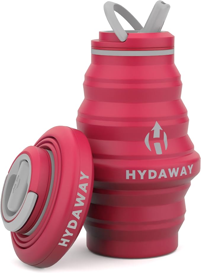 HYDAWAY 17oz Collapsible Water Bottle, Packable Leakproof for Travel | Travel-first design. Fold flat to 1.5 in for carry-ons, purses, seatbacks. Leakproof, BPA-free, dishwasher safe. by HYDAWAY