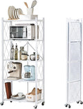 BRIAN & DANY 5-Tier Foldable Storage Shelves with Wheels, Folding Metal Rack Shelving Unit, Heavy Duty No Assembly Organizer Shelf for Garage, Kitchen, Basement, Pantry, White by BRIANDANY