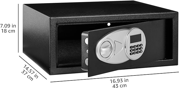 Amazon Basics Steel Security Safe and Lock Box with Digital Keypad, Electronic Lock, Emergency Key Open, Secure Cash, Jewelry, Documents, Black, 0.7 Cubic Feet, 16.9-x-14.6-x-7.1-inches (WxDxH) - Image 5