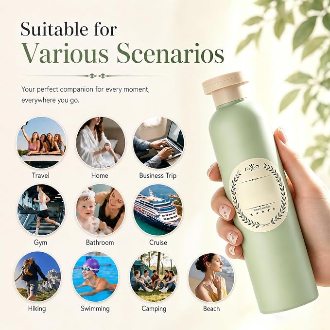 METAPACK 4Pack 8.8oz Travel Shampoo Bottles with Labels, Refillable Travel Bottles, Flip Top Squeeze Bottles, Portable Plastic Toiletry Containers for Lotion, Conditioner & Body Wash(green, blue) - Image 5