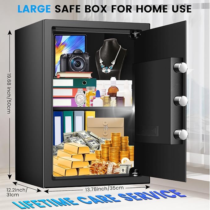 [19.7" Tall] Safe Box, 3.5 Cuft Home Safes with Fireproof Waterproof Bag | Security Digital Safe for Home with Programmable Keypad Keys, Smart Alert, Mute Mode, Anti-theft Document Safe for Valuables - Image 2