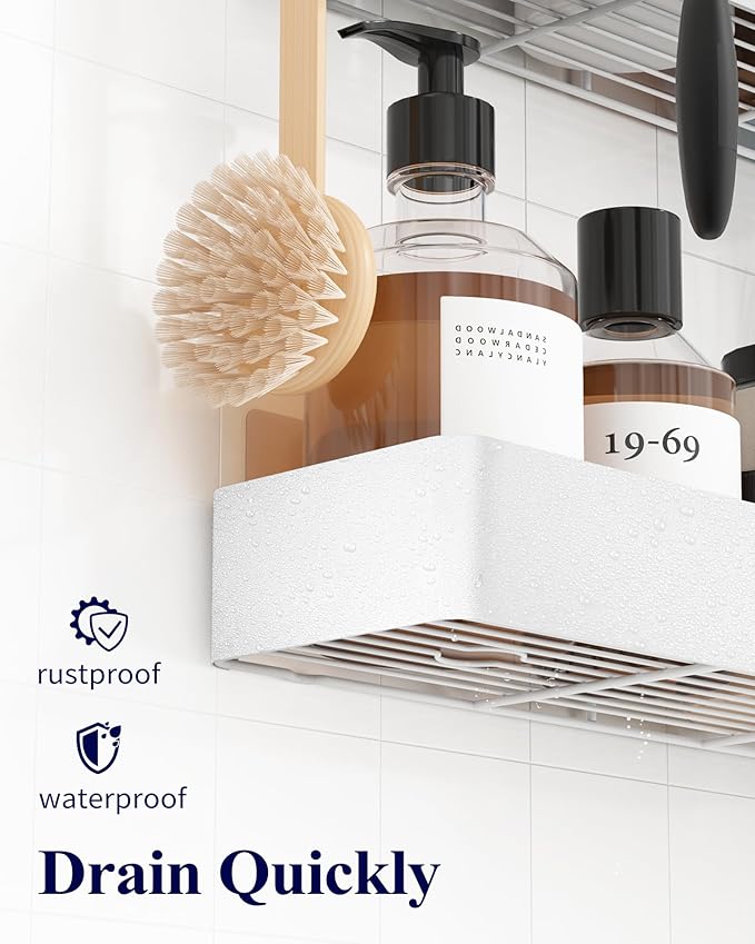 Kitsure Shower Caddy Adhesive, Stylish Shower Organizer, XX-Large, White | 2 Pack Shower Shelf for Inside Shower, 100% Rustproof Metal Shelves, No-Drill Bathroom Organizers and Storage - Image 5