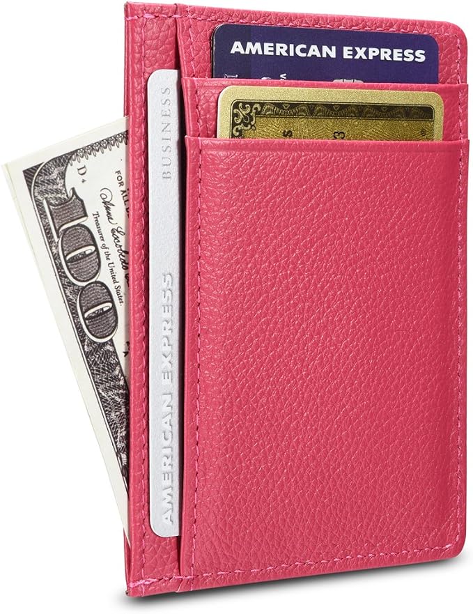KALMORE womens Credit Holder Genuine Leather Slim Minimalist Card Case Wallet, Black With Id Window - Image 2