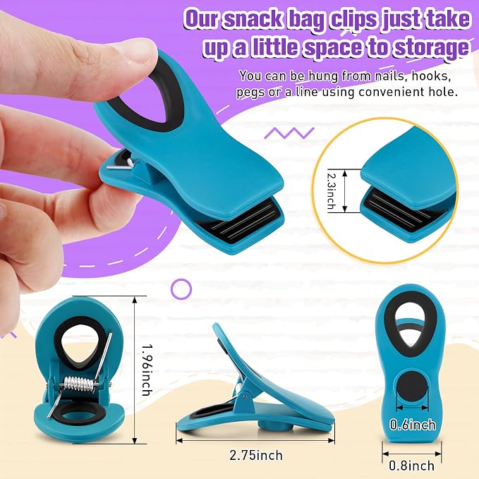 24 Pack Multicolor Chip Clips, Bag Clips for Food Storage | Magnetic Clips Heavy Duty with Airtight Seal Grip, Reusable for Kitchen Food, Snack, Refrigerator, Office, RV Accessories - Image 2