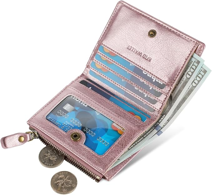 Ultra Thin Small Compact Leather Womens Girls Wallets RFID Blocking Credit Card Holder for Women - Image 2