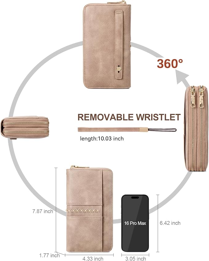 BOSTANTEN Wristlet Wallets for Women RFID Large Capacity Clutch Wallet | 24 Card Slots, 2 Zipper Pockets, Phone ＆ Card Holder, Zip Around, Hand Strap, Vegan Leather, Great Gifts - Image 4