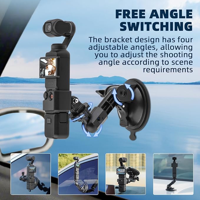 BRDRC Pocket 3 4 Suction Cup Mount, for Xtra Muse Car Windshield Window Dash Holder Kit with Expansion Adapter for Insta360 X4 X5 Go 3S for GoPro Max Hero Pocket 3 4 Action 6 5 Pro Nano Accessories - Image 5