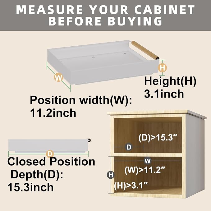 Pull Out Cabinet Organizer, 15.3'' Deep Expandable Slide Out Cabinet Organizer Fixed with Adhesive Nano Film, Slide Out Drawers Pull Out Tray for Cabinet in Kitchen, Pantry, Bathroom, White - Image 2