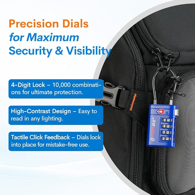 Forge TSA Approved Luggage Locks 4 Digit Combination TSA Travel Locks with TSA008, Open Alert Indicator, Zinc Alloy Body for Luggage, Suitcase, Backpack, and More. 4 Locks. - Image 7