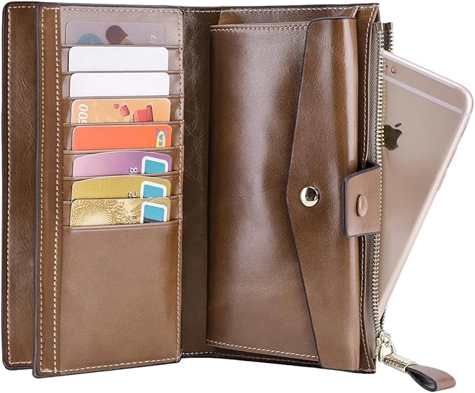 Itslife Women's RFID Blocking Large Capacity Luxury Wax Genuine Leather Clutch Wallet Ladies Card holder - Image 4