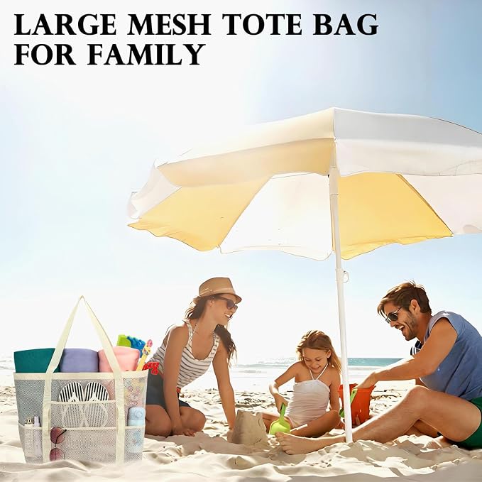 Fammart Mesh Beach Bag for Women, Large Beach Toy Pool Bag with Zipper Pocket, SandProof Cruise Essentials 2026 Family Travel - Image 8