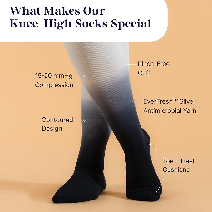 Nylon Knee High Socks - 15-20mmHg Graduated Compression Socks - Soft & Breathable Support Unisex Socks - Image 2