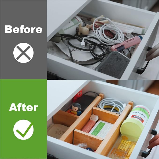 Bamboo Drawer Dividers Organizers, Drawer Separators Splitter,17-22 inches Long Adjustable Spring-loaded Organizer for Large Utensil, Clothes, Tools Drawers(yellow) - Image 3