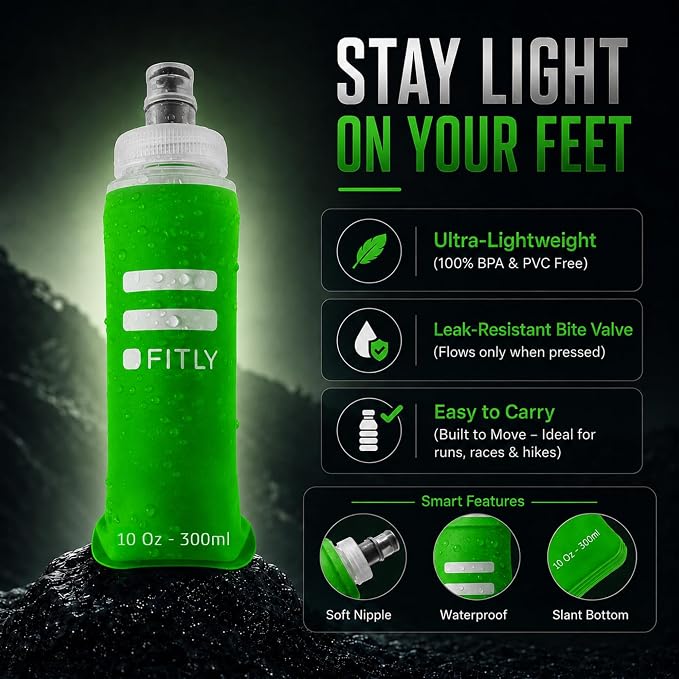 FITLY Soft Flask - Shrink As You Drink Soft Water Bottle for Hydration Pack - Folding Water Bottle Ideal for Running, Hiking, Cycling, Climbing & Rigorous Activity - Image 3