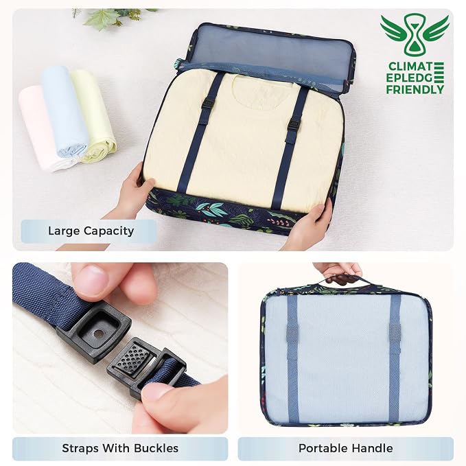 BAGAIL 8 Set Packing Cubes Luggage Packing Organizers for Travel Accessories-Navy Leaf - Image 6
