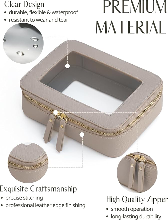 Clear Makeup Bag Travel Cosmetic Case Clear Toiletry Bag with Zipper Make Up Organizer Traveling Compact Car Bag Stone Medium - Image 2