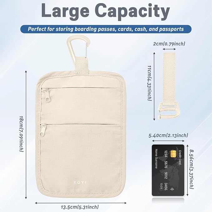 Anti-Theft Belt Waist Travel Wallet Hidden Passport 3-Zone Clip Carabiner | Water-resistant fabric with RFID blocking liner, fits passport, tickets, cards, and cash in 3 zones - Image 3