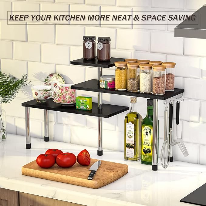 ZHWS Bathroom Counter Organizer Corner Shelf – Bathroom Organization Bamboo 3 Tier Spice Rack Makeup Organizer Bookshelf Space Saving Rack Kitchen Office Living Room, Black - Image 7