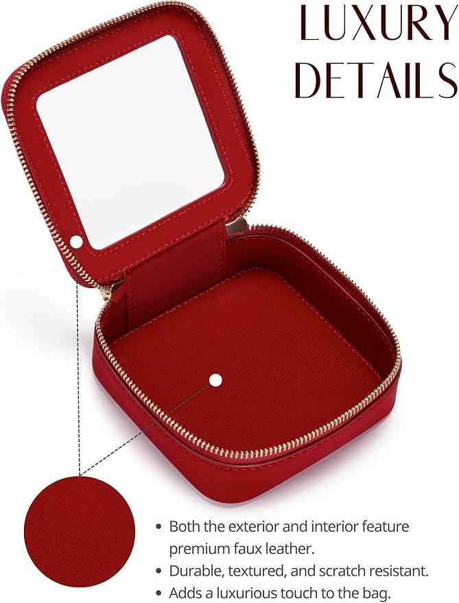 Clear Makeup Bag with Zipper, Set of 2, Mini and Medium, Red | Clear Travel Bags for Toiletries, Structured Cosmetic Case for Women, Waterproof PU Leather, Wide Open Portable Car Organier - Image 3
