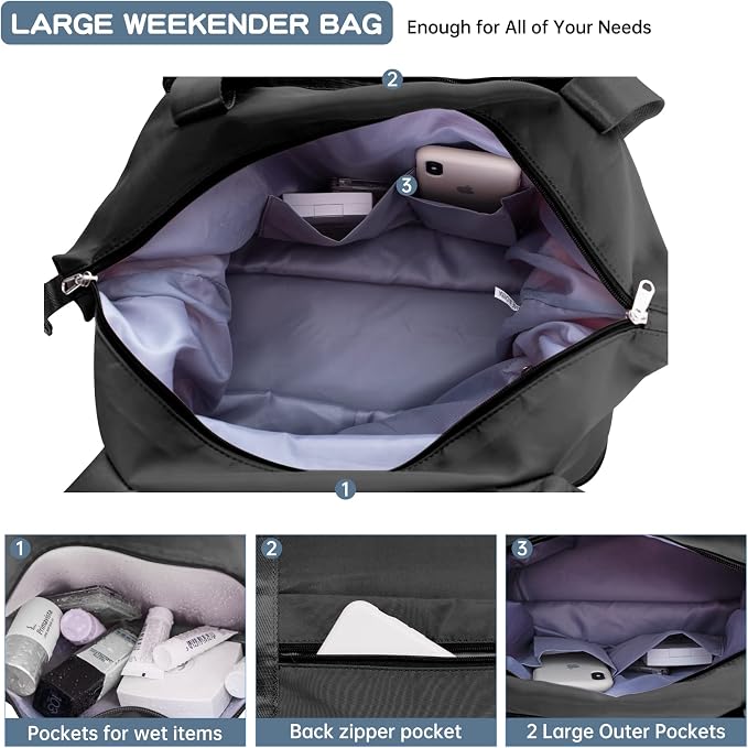 Oflamn Large Capacity Foldable Travel Carry On Duffel Tote Bag with Trolley Sleeve for Airplanes, Toiletry Bags for Women Men - Image 4