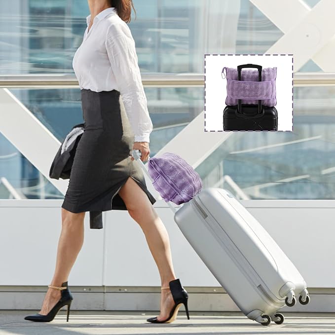 Soft Cozy Travel Blanket for Airplane Train and Car, Dusty Purple | Lightweight, Blanket or Pillow 2 in 1, Compact with Portable Bag Pillowcase, with Luggage Sleeve and Backpack Clip - Image 4