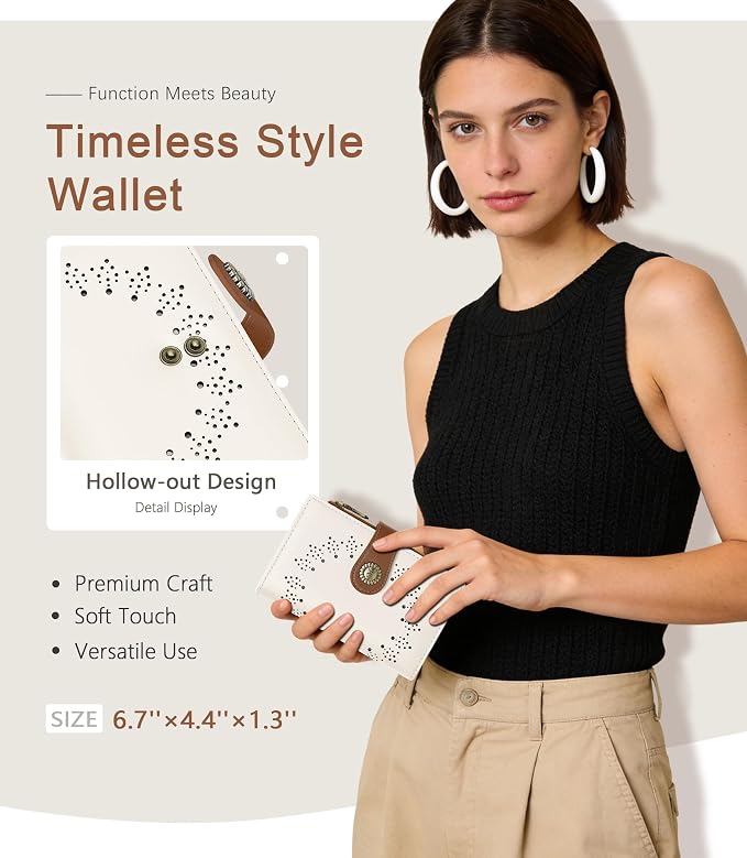 Beige Brown Wallet Women RFID, Passport Holder, Credit Card Holder | 6.7" x 4.4" x 1.3" Bifold, Travel billfold, Zipper Pocket, PU Leather Clutch, Purse, ID Window, Pen Holder, Gift Ladies Girl - Image 2