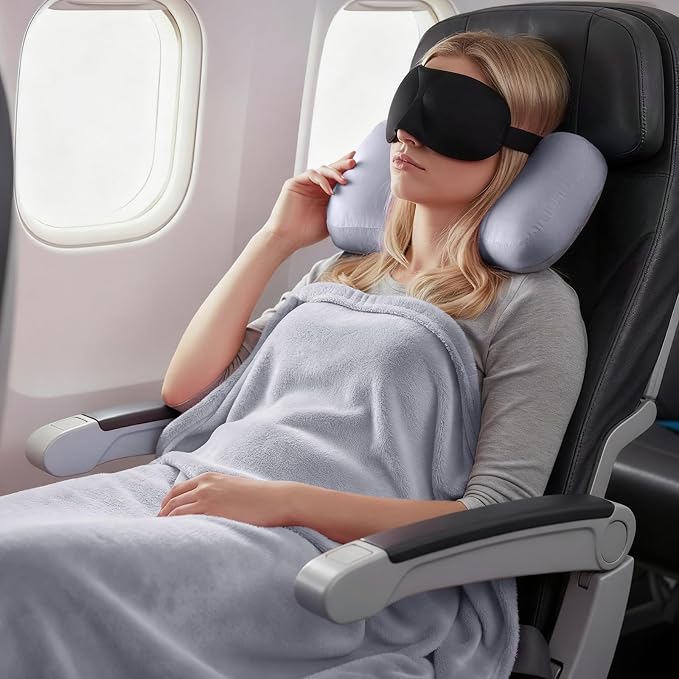 urnexttour 4-in-1 Travel Pillow & Blanket Set with Eye Mask, Memory Foam Neck Support, 50x65 Inch Blanket, Storage Bag for Airplane, Car, Train, Home Travel Grey - Image 6
