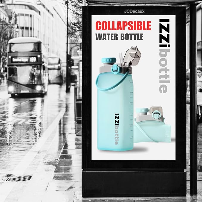 IZZI bottle Collapsible Lightweight Silicone Water Bottle (600ml, Blue) | BPA Free, Eco-Friendly, Medical Grade | Leakproof Bottle for Sports, Travel, Hiking, Gym, Outdoor Adventures and Daily Use - Image 5