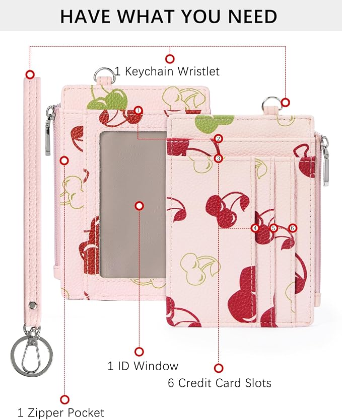 BOSTANTEN Credit Card Holder RFID Small Wallet for Women with Keychain | Slim, Wristlet, Zipper Coin Pocket, Pocket-Friendly, Vegan Leather, Minimalist, Gifts, Cherry - Image 2