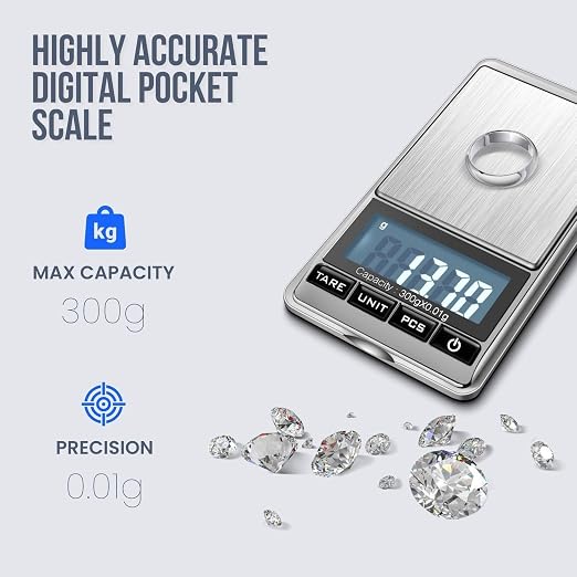 Flexzion Digital Gram Scale, 300g x 0.01g Pocket Scale for Coins, Jewelry | Compact Food Scale with 6 Weighing Units, Stainless Steel Platform, Tare, Counting Mode, Tweezers and 50G Calibration Weight - Image 4