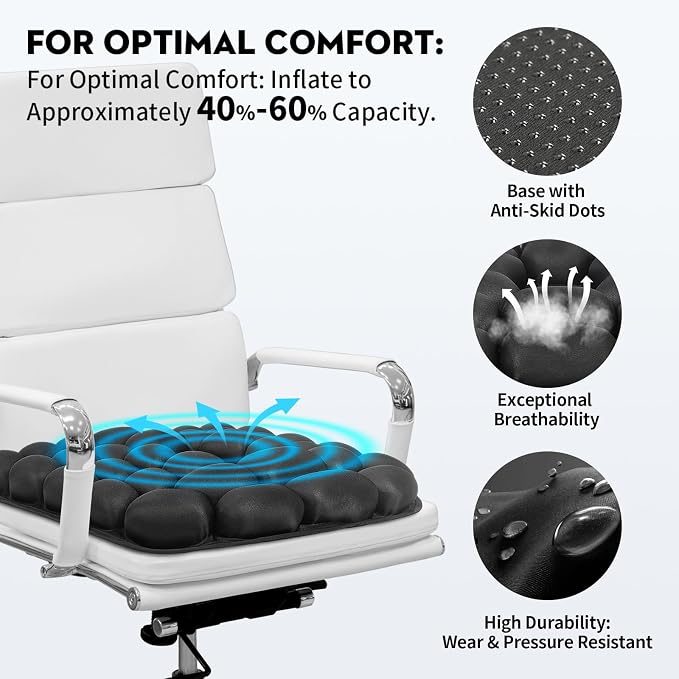 Airplane Seat Cushion for Long Flights, Inflatable & Portable Travel Cushion for Tailbone Pain Relief, Pressure Relief Car Seat Cushion for Office Chair and Wheelchair Use - Image 4