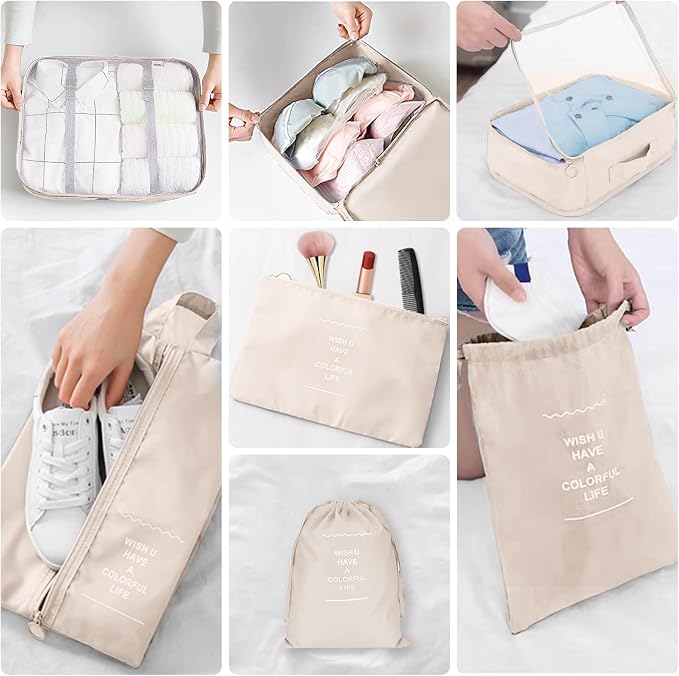 Packing Cubes for Travel- 8 Set Luggage Organizer Bags for Family, Mesh Breathable Travel Packing Cubes for Suitcases Durable Travel Essentials Bags Set (Beige, 10 Set) - Image 3