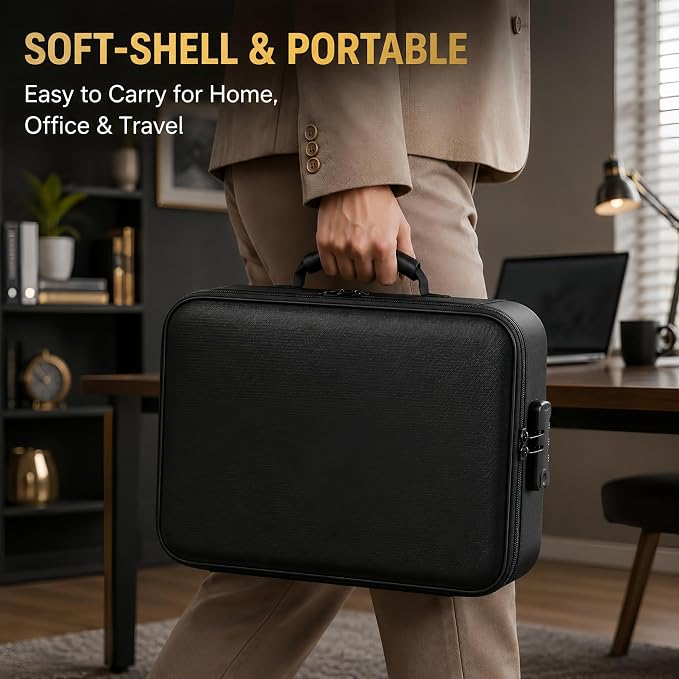 Fireproof Document Box (Soft-Shell) with Lock, 5200°F Fireproof & Water-Resistant File Organizer for Important Documents, Certificates, Passport & 14" Laptop, Home Office Travel - Image 6