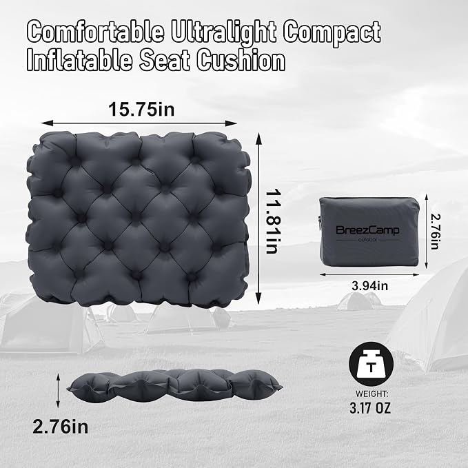 Inflatable Seat Cushion, Lightweight Stadium Seat Pad, Travel Air seat Cushion Anti-Slip for Airplane, Long Flights, Hiking, Climbing, Home and Camping, Compact Air Cushion,Two Pack Black - Image 3
