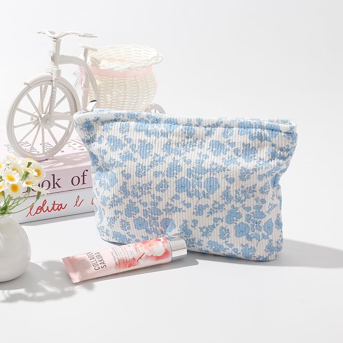 Cosmetic Bags for Women - Corduroy Cosmetic Bag Aesthetic Women Handbags Purses Smile Dots Makeup Organizer Storage Makeup Bag Girls Case Bags (Flowers-Orchid) - Image 2