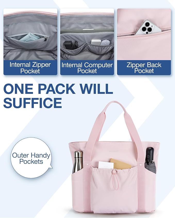 BAGSMART Foldable Tote Bag with Drawstring Bag, Tote Bag Shoulder Bag Top Handle Handbag for Travel, Work, Beach, Gym - Image 4
