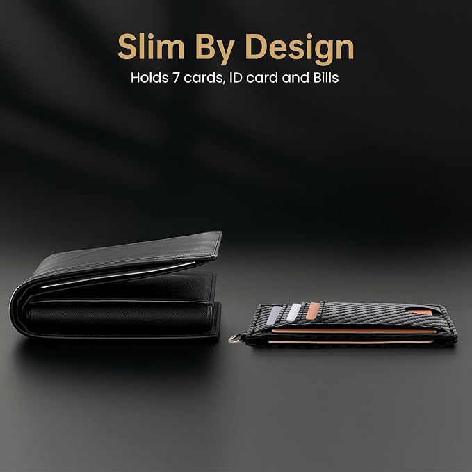Mayski Slim Wallet, Credit Card Holder for Women, Minimalist Front Pocket RFID Blocking Card Cases, Small Wallet Women Men(Carbon Fiber Black) - Image 9